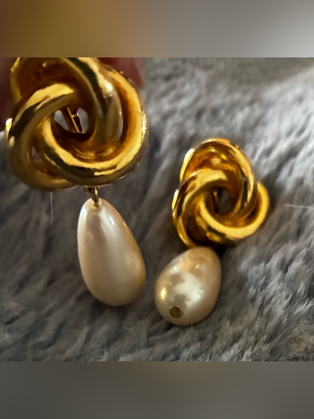 Gold Knot Pearl Drop Earrings - Women Jewelry